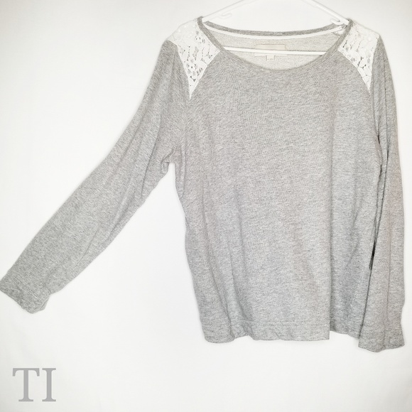 Ann Taylor LOFT Gray Lace Detail Sweater - Picture 5 of 6